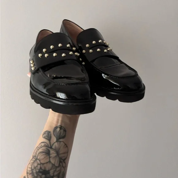 Stuart weitzman Patent Black Studded Loafers - Picture 6 of 11